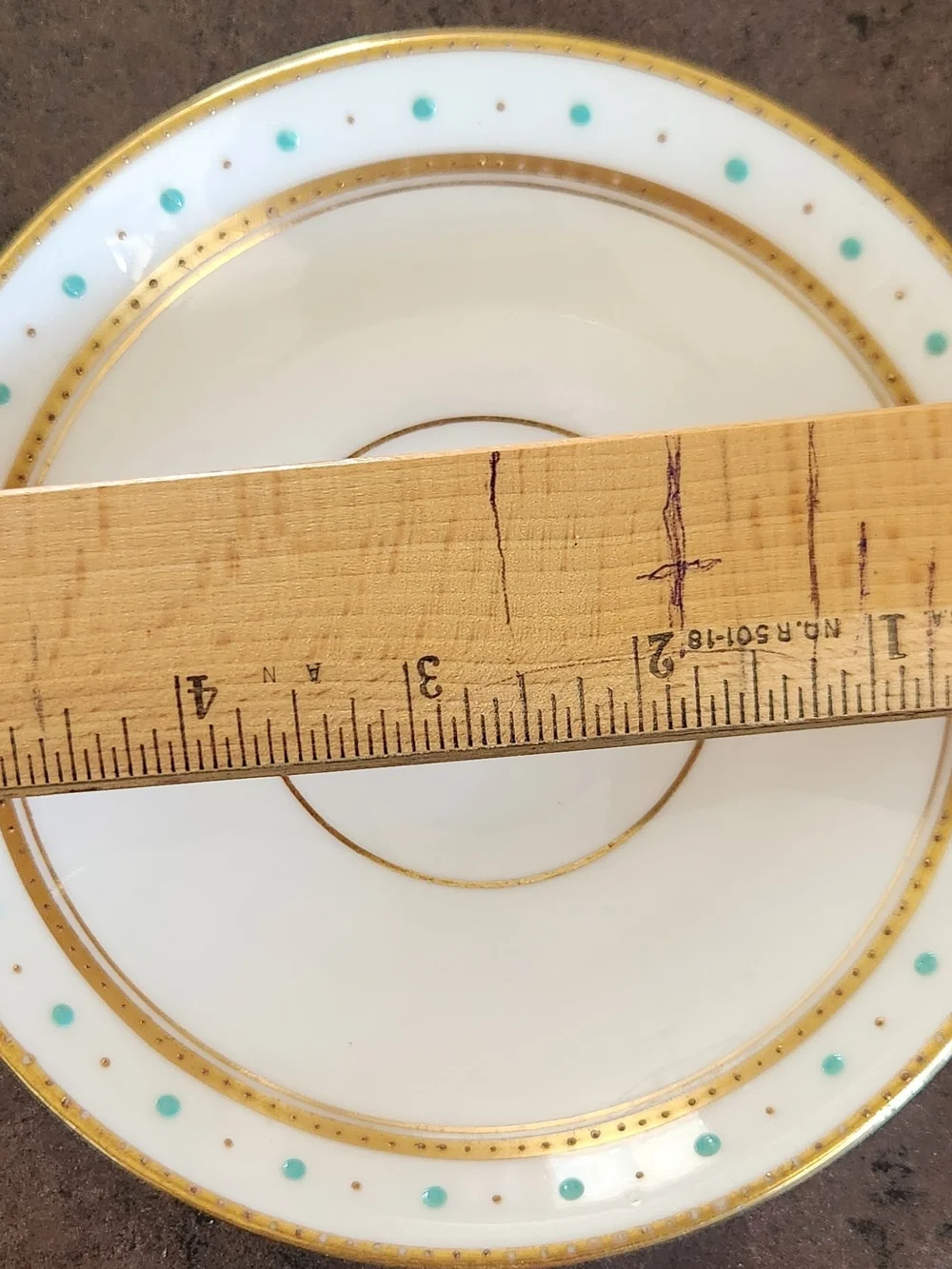 Vintage W.A. Aderley England Porcelain Plate Teal Dot and Gold Trim
